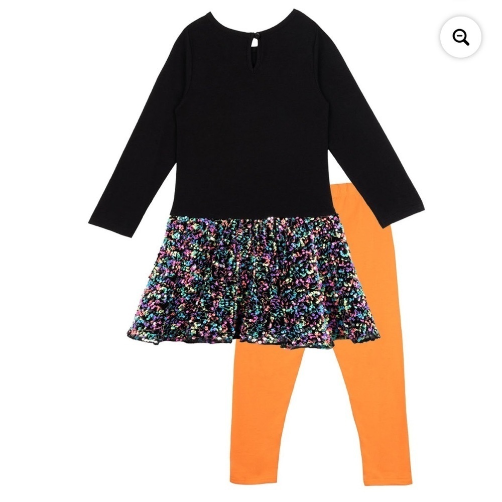 Kids Halloween Pumpkin Glitter and Sequins Matching Set - Black and Multicolor6X - Picture 4 of 8